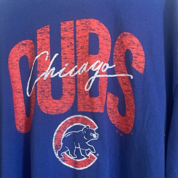 Chicago Cubs Baseball Cropped Long Sleeve Tee Shirt 47 Brand Royal Blue Apparel - Picture 10 of 10